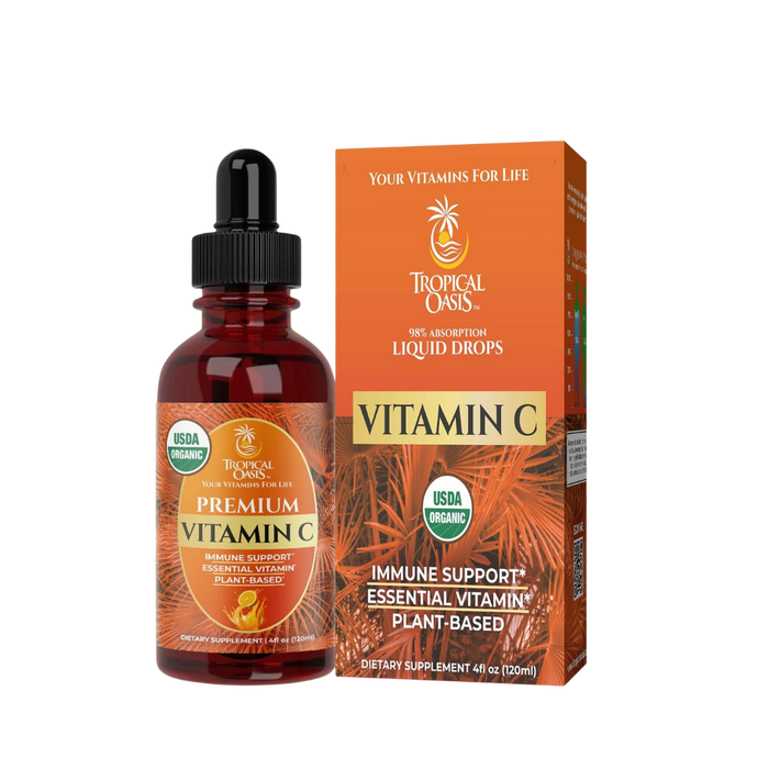 USDA Organic Vitamin C Drops for Adults & Kids Tropical Oasis Liquid Vitamins & Minerals