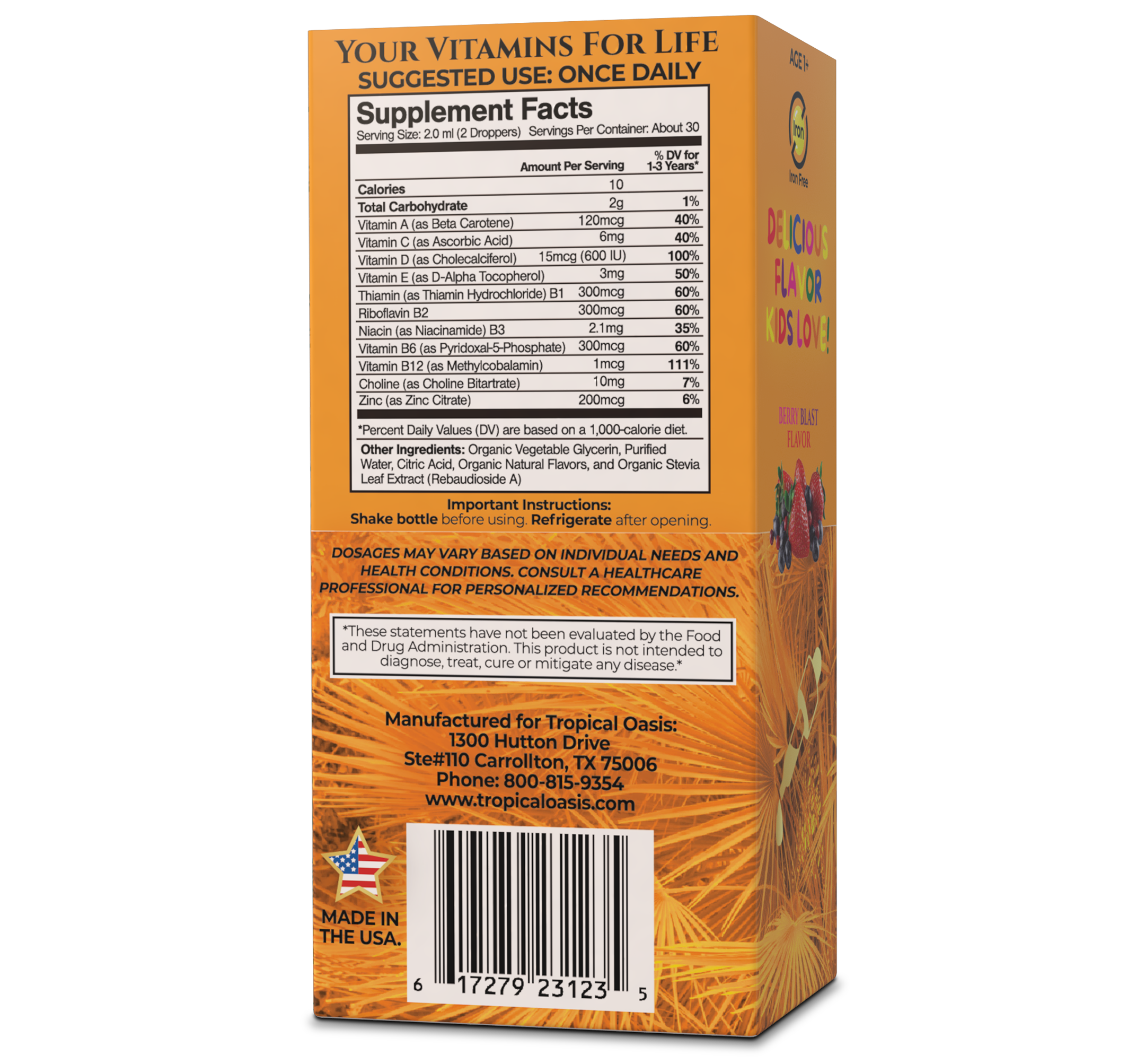 USDA Organic Kids Multivitamin for Toddlers & Babies Tropical Oasis Liquid Vitamins & Minerals