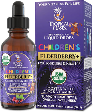 Organic Liquid Vitamin Drops with Elderberry for Toddlers & Kids
