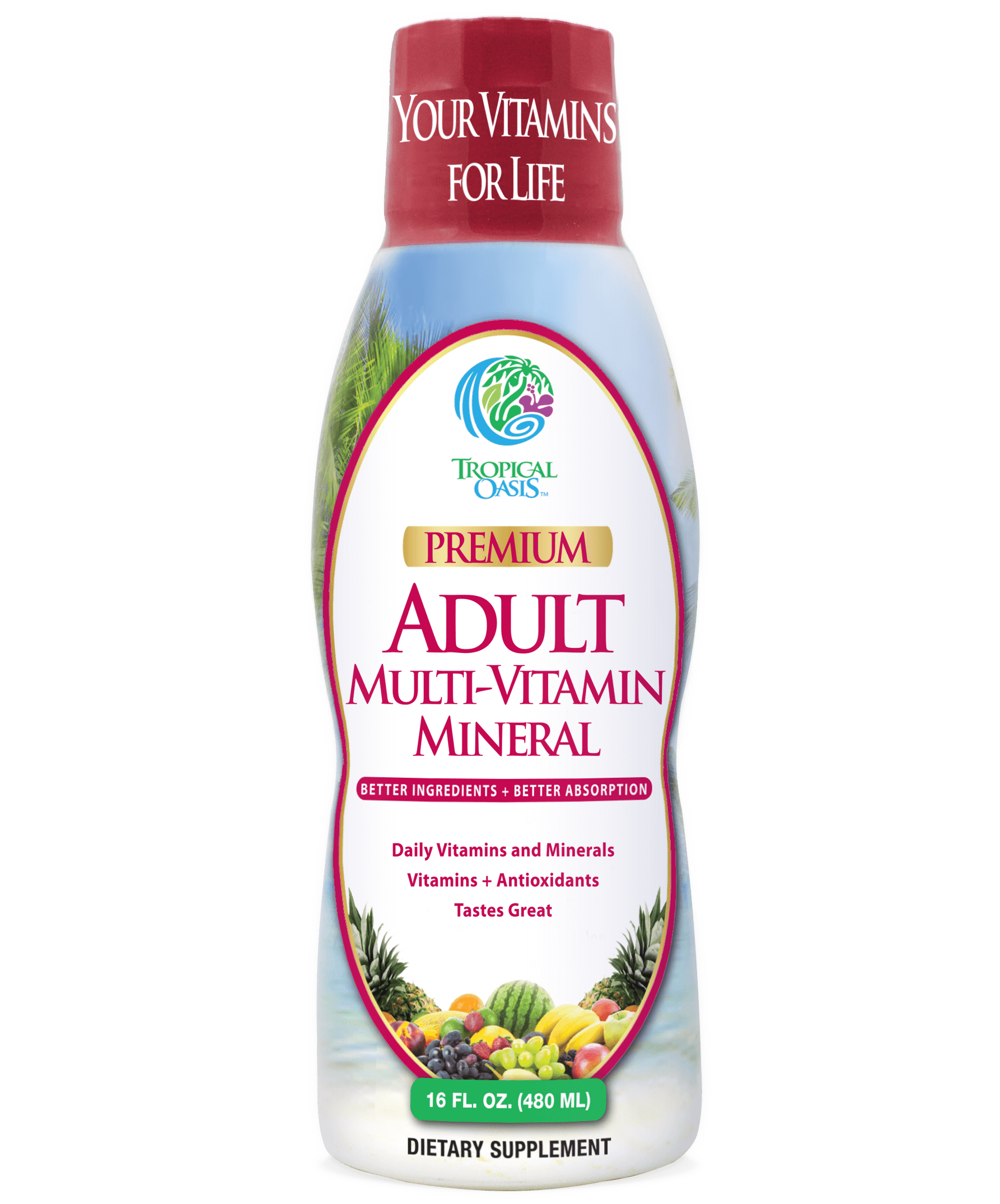 Tropical Oasis Adult Multi Vitamin and Mineral Liquid Supplement ,16 fl oz, 32 servings