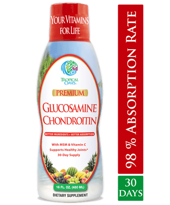 Premium Liquid Glucosamine Chondroitin & MSM- Liquid Joint Supplement w/1500mg Glucosamine, 800mg Chondroitin, & 500mg MSM –Max 96% Absorption Rate -16oz - 32serv - tropical-oasis-store