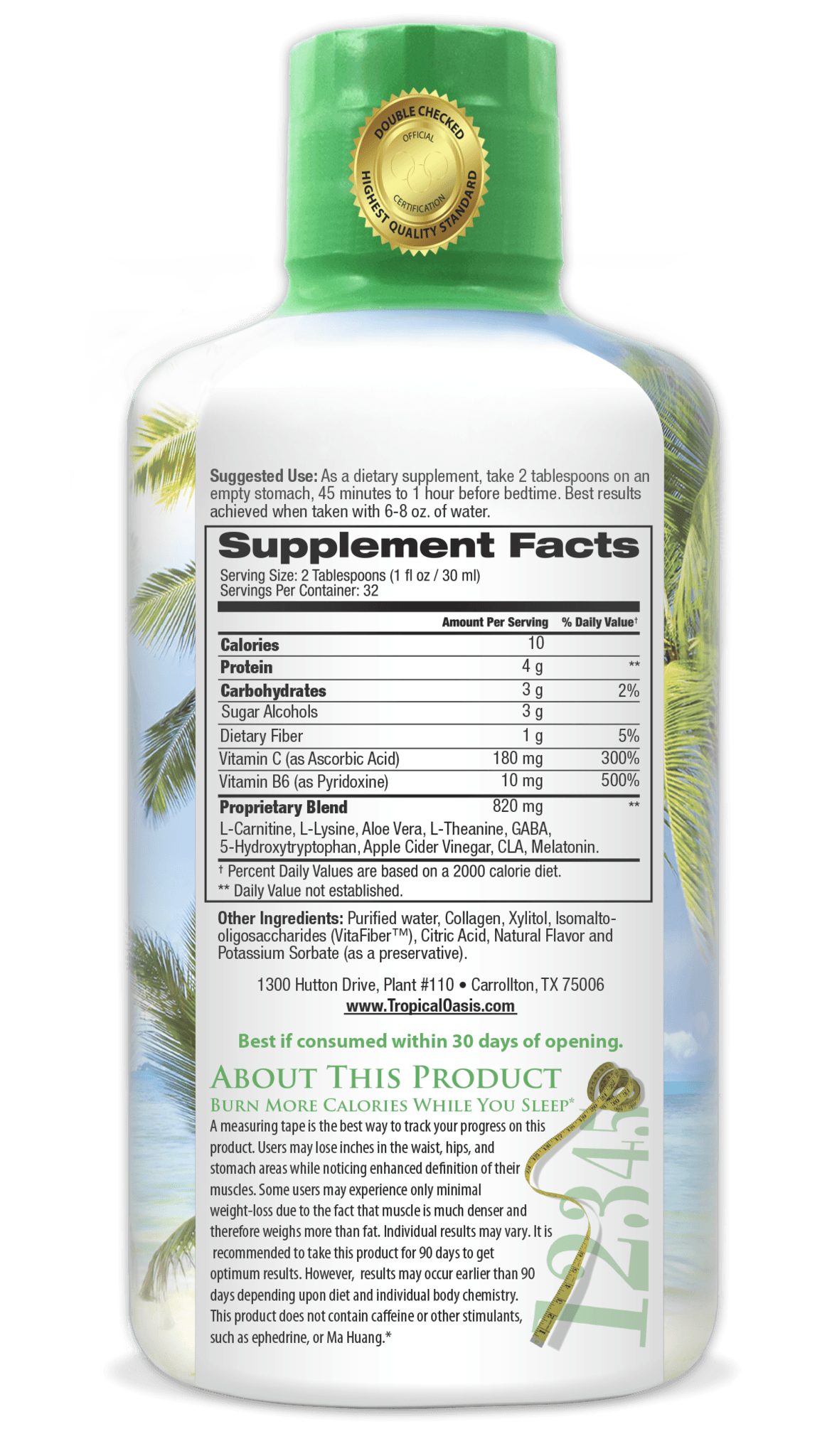 Tropical Oasis Sleep-A-Weigh Plus Liquid - Naturally Promotes Restfulness, Appetite Suppression & Fat Burning -32oz, 32serv - tropical-oasis-store