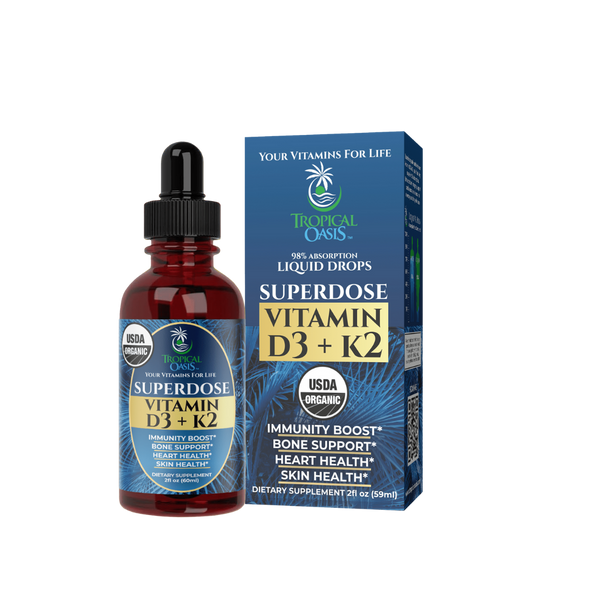 Vitamin D3 + K2 Drops for Adults - USDA Organic Tropical Oasis Liquid Vitamins and Minerals