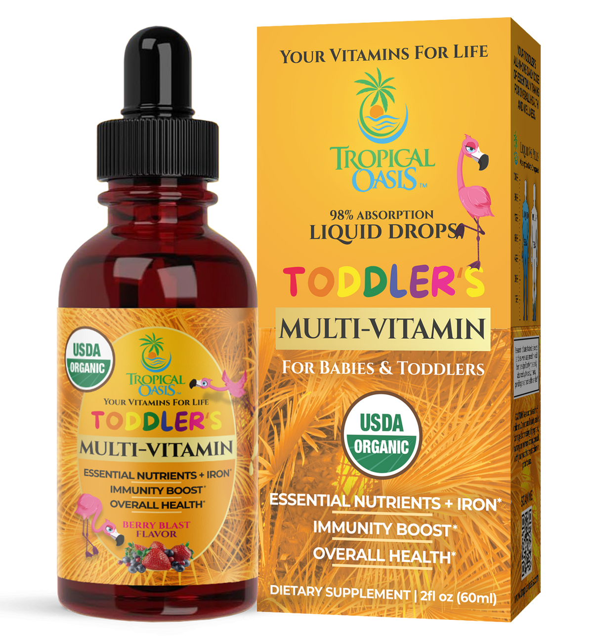 USDA Organic Kids Multivitamin WITH Iron for Toddlers & Babies (Copy) Tropical Oasis Liquid Vitamins & Minerals
