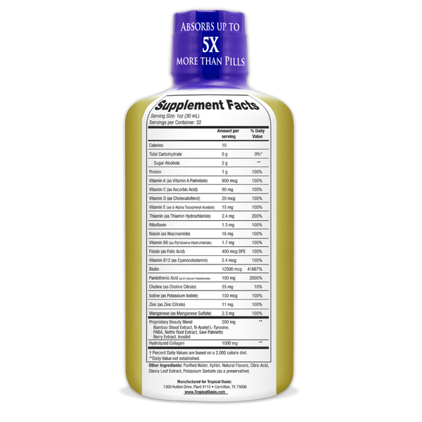 Premium Liquid Beauty Supplement, 32 servings Tropical Oasis Liquid Vitamins and Minerals