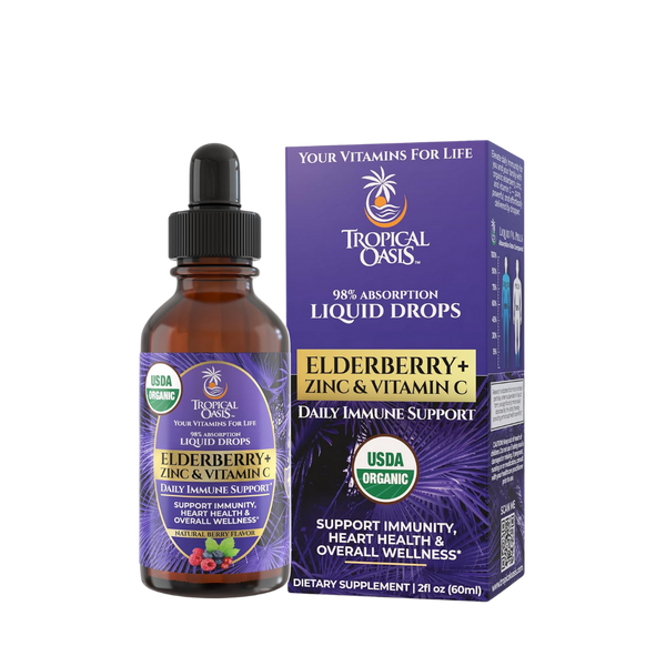 Liquid Vitamin Elderberry Drops with Vitamin C and Zinc for Adults & Kids Tropical Oasis Liquid Vitamins & Minerals