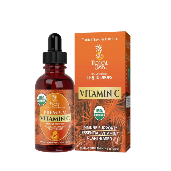 USDA Organic Vitamin C Drops for Adults & Kids Tropical Oasis Liquid Vitamins & Minerals