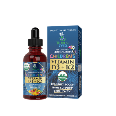 Vitamin D3 + K2 Drops for Kids - USDA Organic Tropical Oasis Liquid Vitamins and Minerals