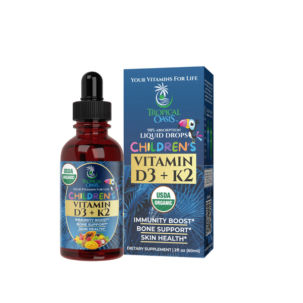 Vitamin D3 + K2 Drops for Kids - USDA Organic Tropical Oasis Liquid Vitamins and Minerals
