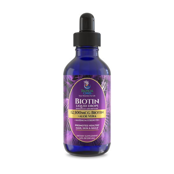 Biotin for Hair Growth - 5x The Strength - 4 OZ - Tropical Oasis Tropical Oasis Liquid Vitamins and Minerals