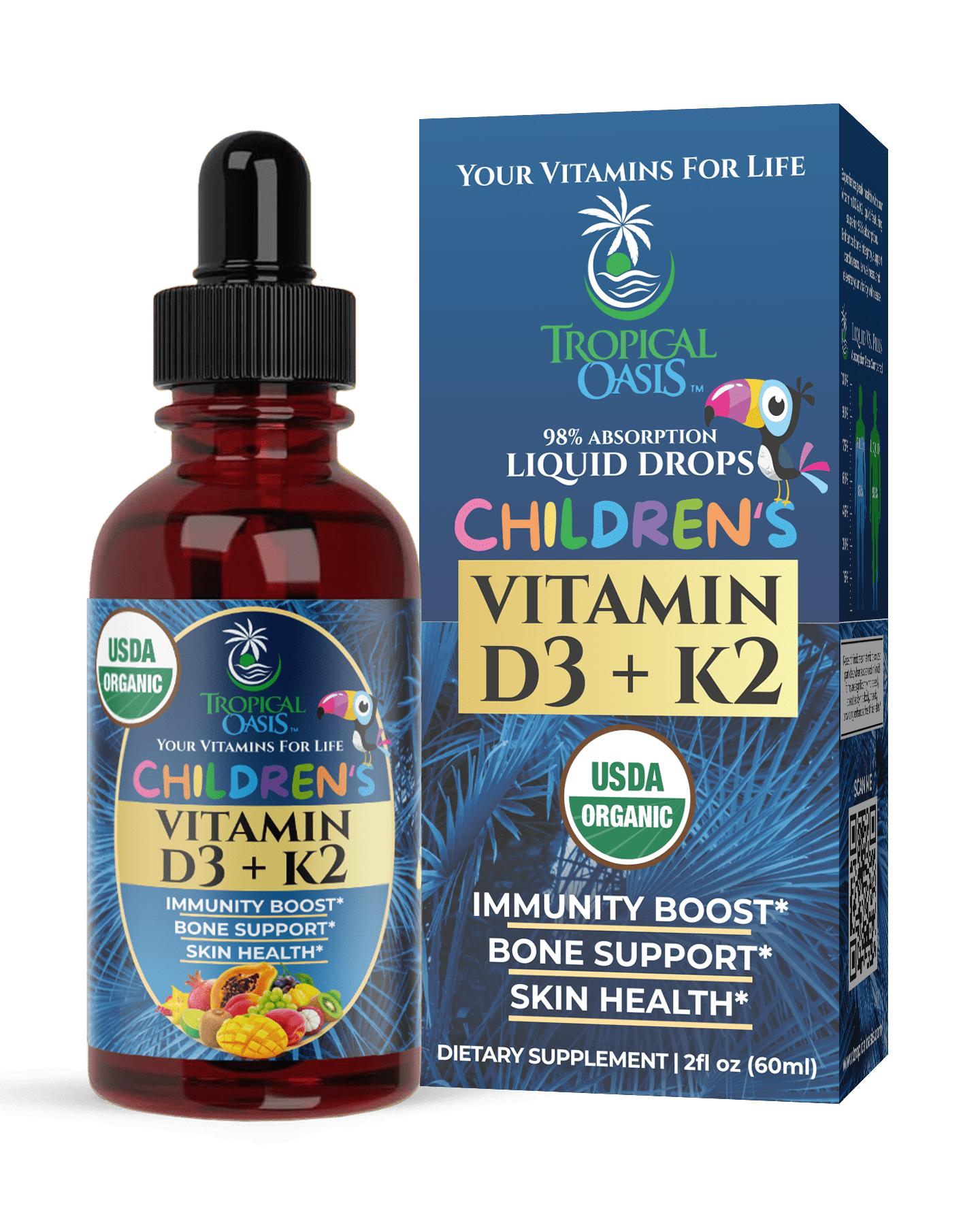 Vitamin D3 + K2 Drops for Kids - USDA Organic