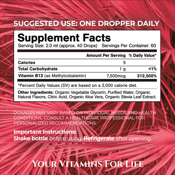 USDA Organic Ultra Max B12 Drops Tropical Oasis Liquid Vitamins and Minerals