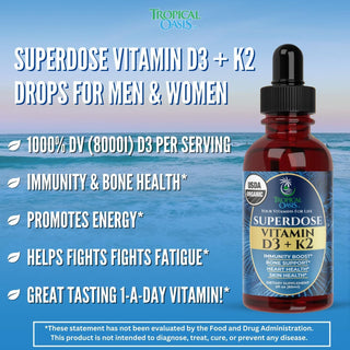 Vitamin D3 + K2 Drops for Adults - USDA Organic