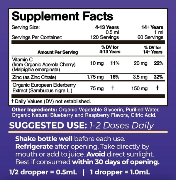 Liquid Vitamin Elderberry Drops with Vitamin C and Zinc for Adults & Kids Tropical Oasis Liquid Vitamins & Minerals