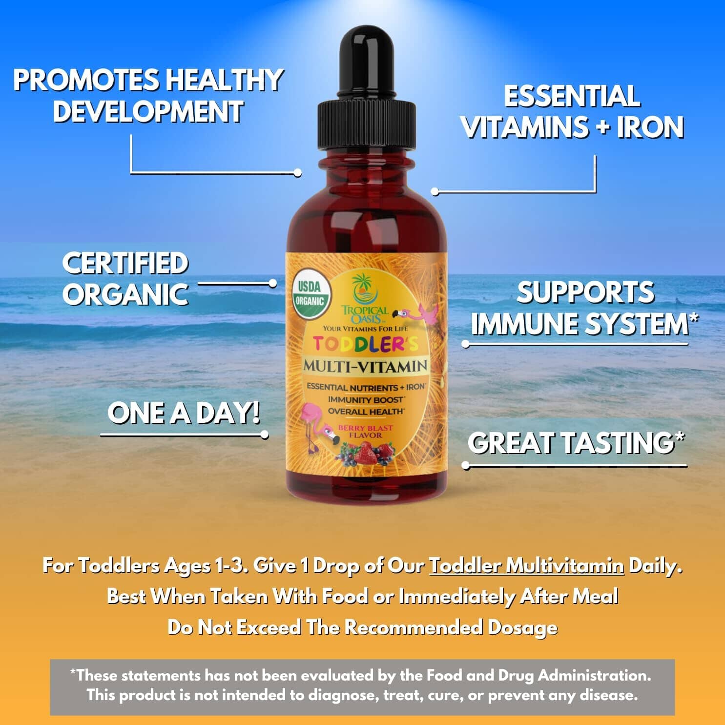 USDA Organic Kids Multivitamin with Iron for Toddlers & Babies