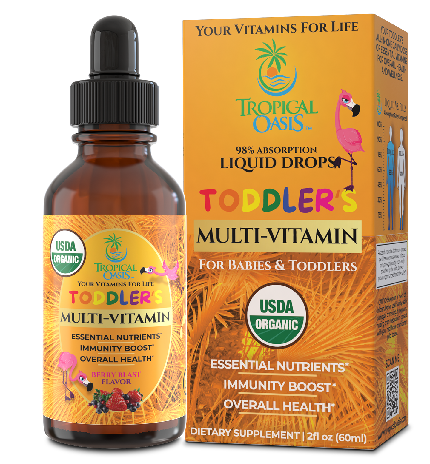 USDA Organic Kids Multivitamin for Toddlers & Babies Tropical Oasis Liquid Vitamins & Minerals