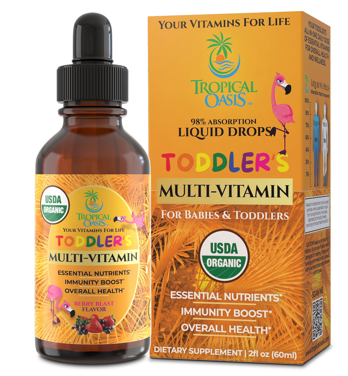 USDA Organic Kids Multivitamin for Toddlers & Babies Tropical Oasis Liquid Vitamins & Minerals