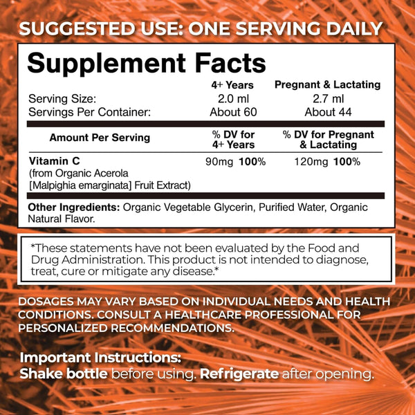 USDA Organic Vitamin C Drops for Adults & Kids Tropical Oasis Liquid Vitamins & Minerals