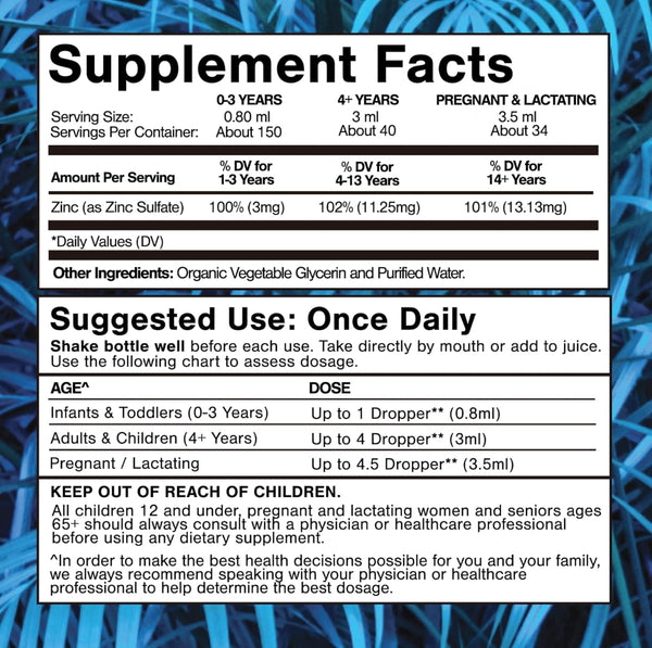 Organic Ionic Zinc Drops For Kids and Adults Tropical Oasis Liquid Vitamins & Minerals