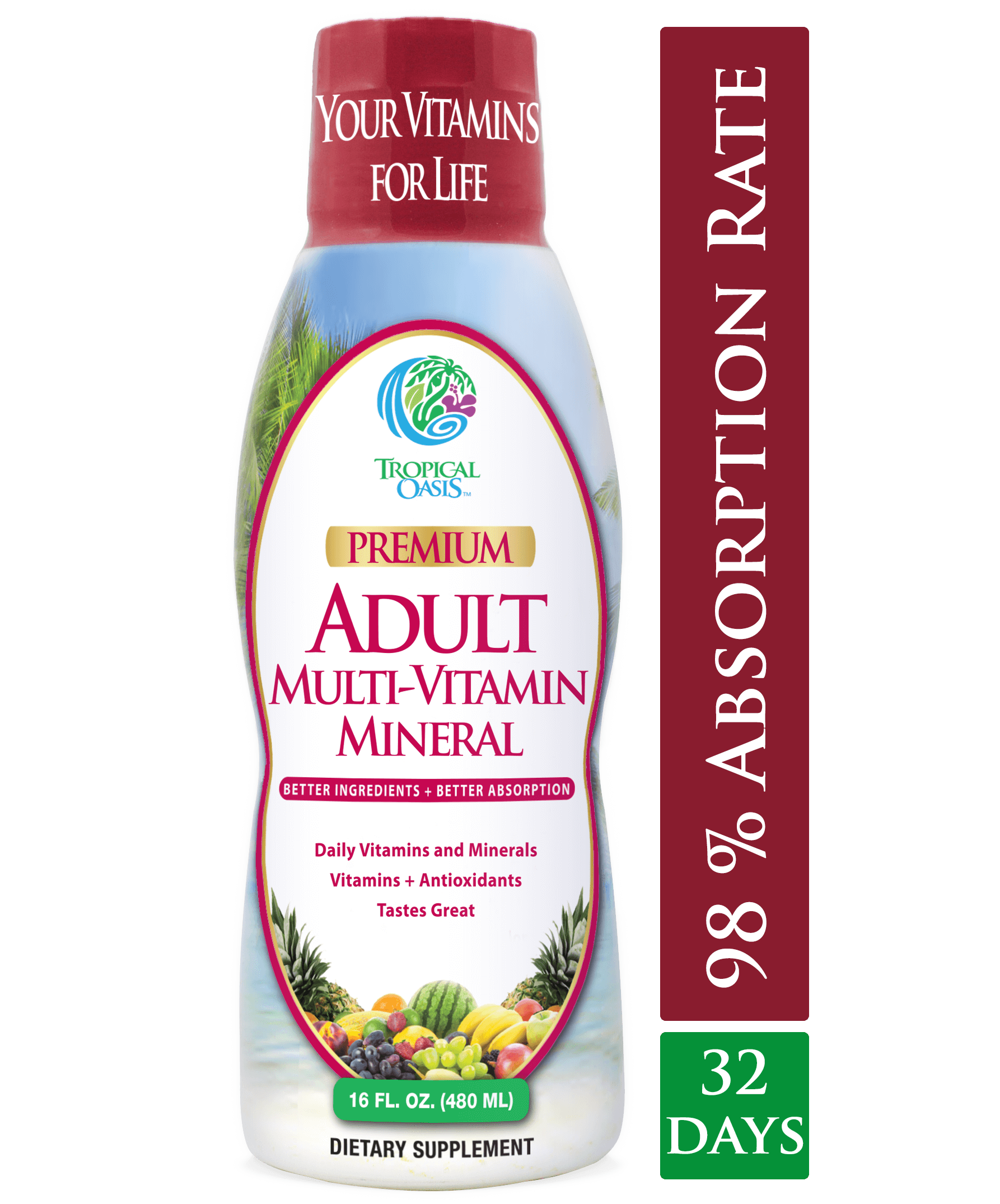 Tropical Oasis Adult Multi Vitamin and Mineral Liquid Supplement ,16 fl oz, 32 servings - tropical-oasis-store