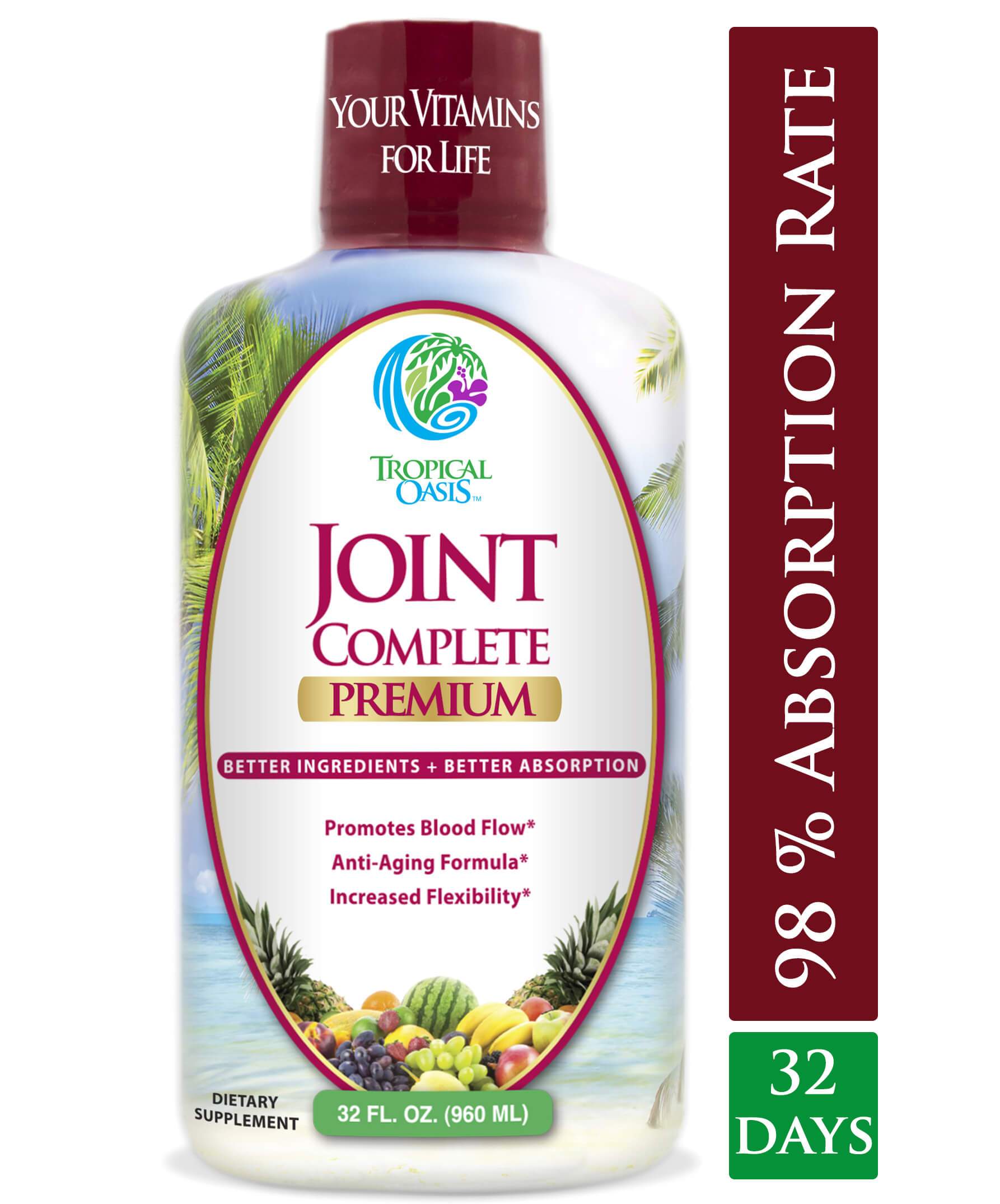 Joint Complete Premium - Liquid Joint Supplement for Bone & Joint Health with Liquid Glucosamine Sulfate, Chondroitin, MSM & Hyaluronic Acid - 96% Max Absorption– 32oz, 32 serv - tropical-oasis-store