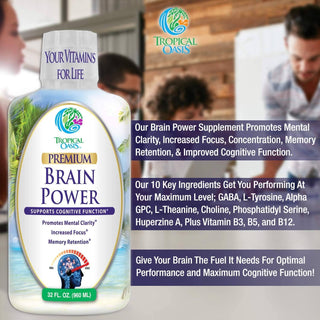 Tropical Oasis Brain Power - Liquid Supplement that Promotes Mental Clarity & Increased Focus