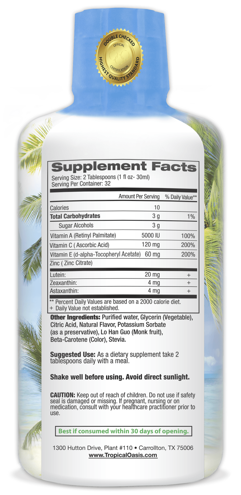 Liquid 20/20 Vision Eye Vitamin w/ 20mg Lutein - 32oz, 32 Serv. - tropical-oasis-store