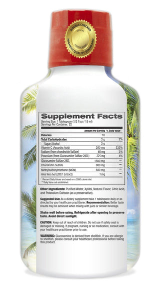 Premium Liquid Glucosamine Chondroitin & MSM- Liquid Joint Supplement w/1500mg Glucosamine, 800mg Chondroitin, & 500mg MSM –Max 96% Absorption Rate -16oz - 32serv - tropical-oasis-store
