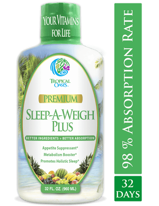 Tropical Oasis Sleep-A-Weigh Plus Liquid - Naturally Promotes Restfulness, Appetite Suppression & Fat Burning -32oz, 32serv