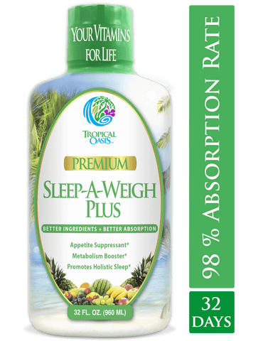 Tropical Oasis Sleep-A-Weigh Plus Liquid - Naturally Promotes Restfulness, Appetite Suppression & Fat Burning -32oz, 32serv