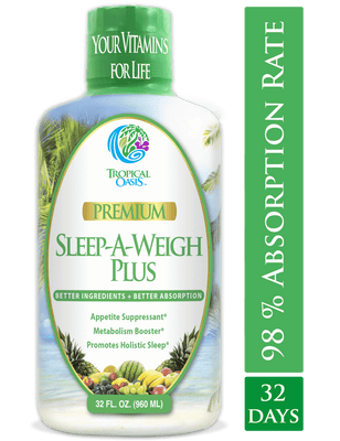 Tropical Oasis Sleep-A-Weigh Plus Liquid - Naturally Promotes Restfulness, Appetite Suppression & Fat Burning -32oz, 32serv